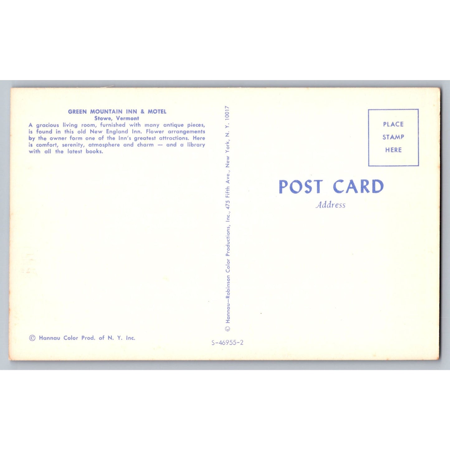 Stowe VT Vermont Green Mountain Inn & Motel Chrome Postcard Unused