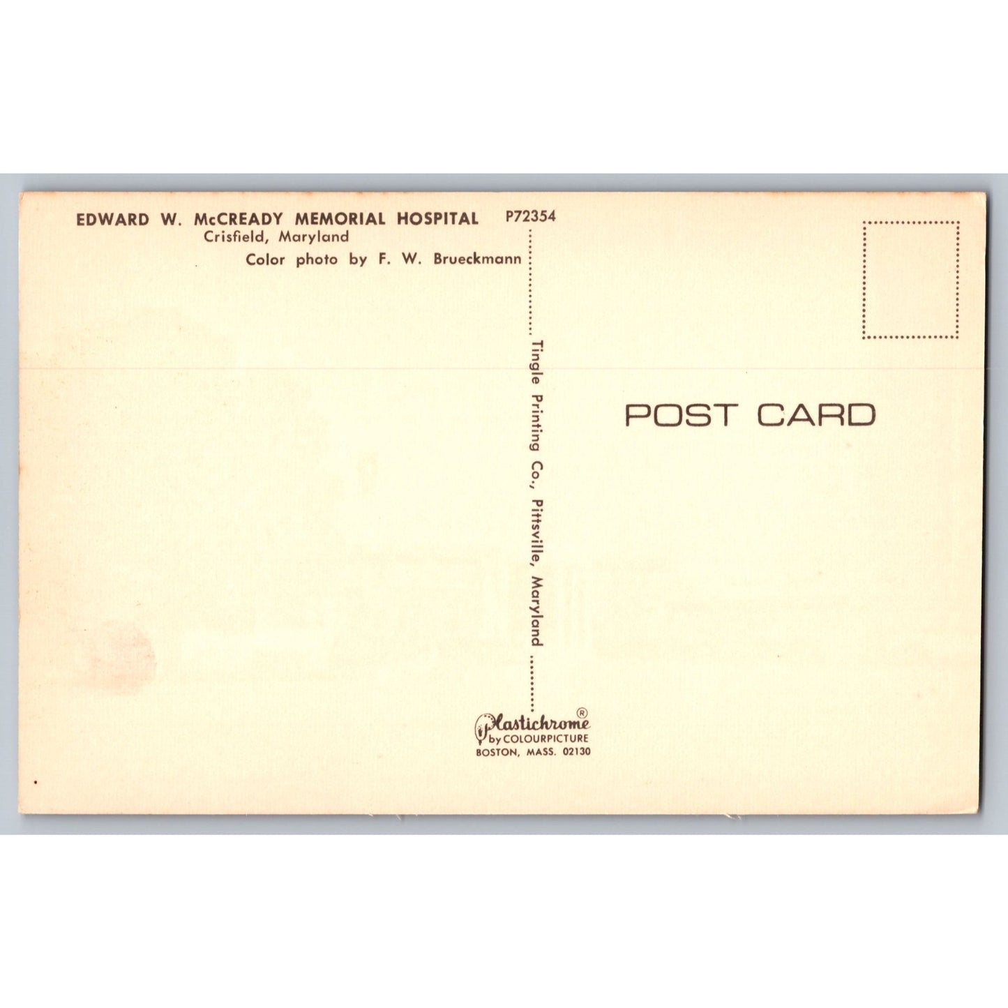 Crisfield MD Maryland Edward W McCready Memorial Hospital 1950s Chrome Postcard