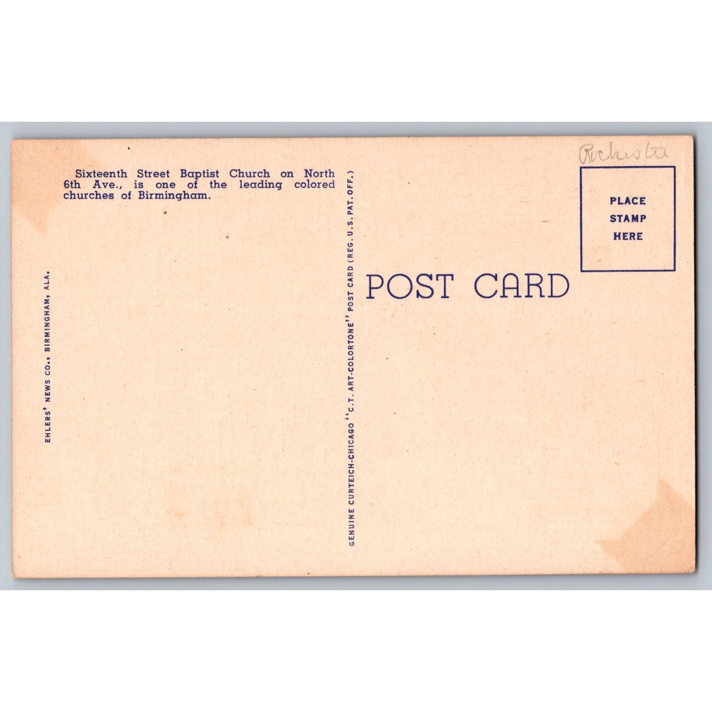 Birmingham AL Alabama Sixteenth Street Baptist Church Linen Postcard Unused