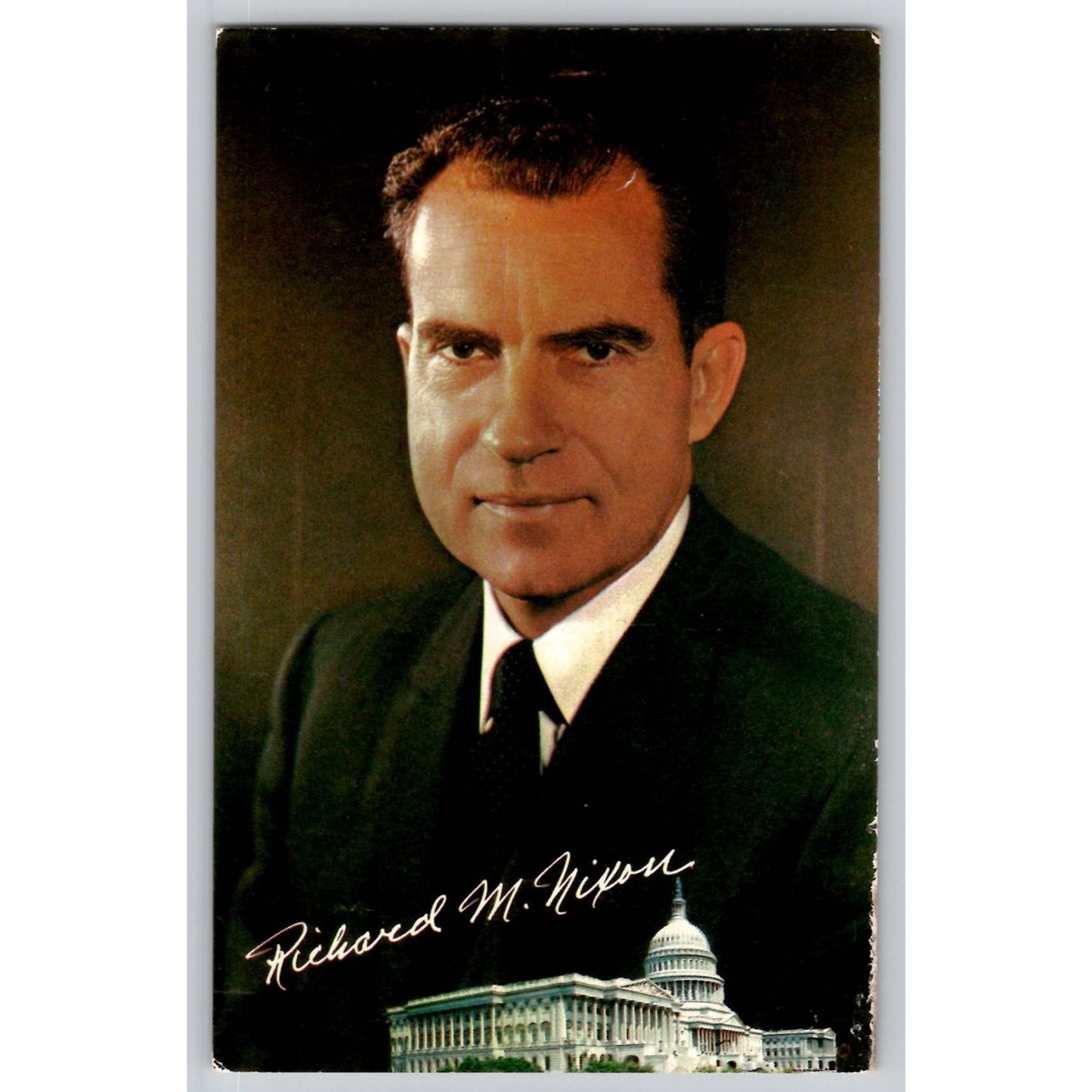 Portrait Richard M. Nixon Capitol Building Chrome Postcard Unused