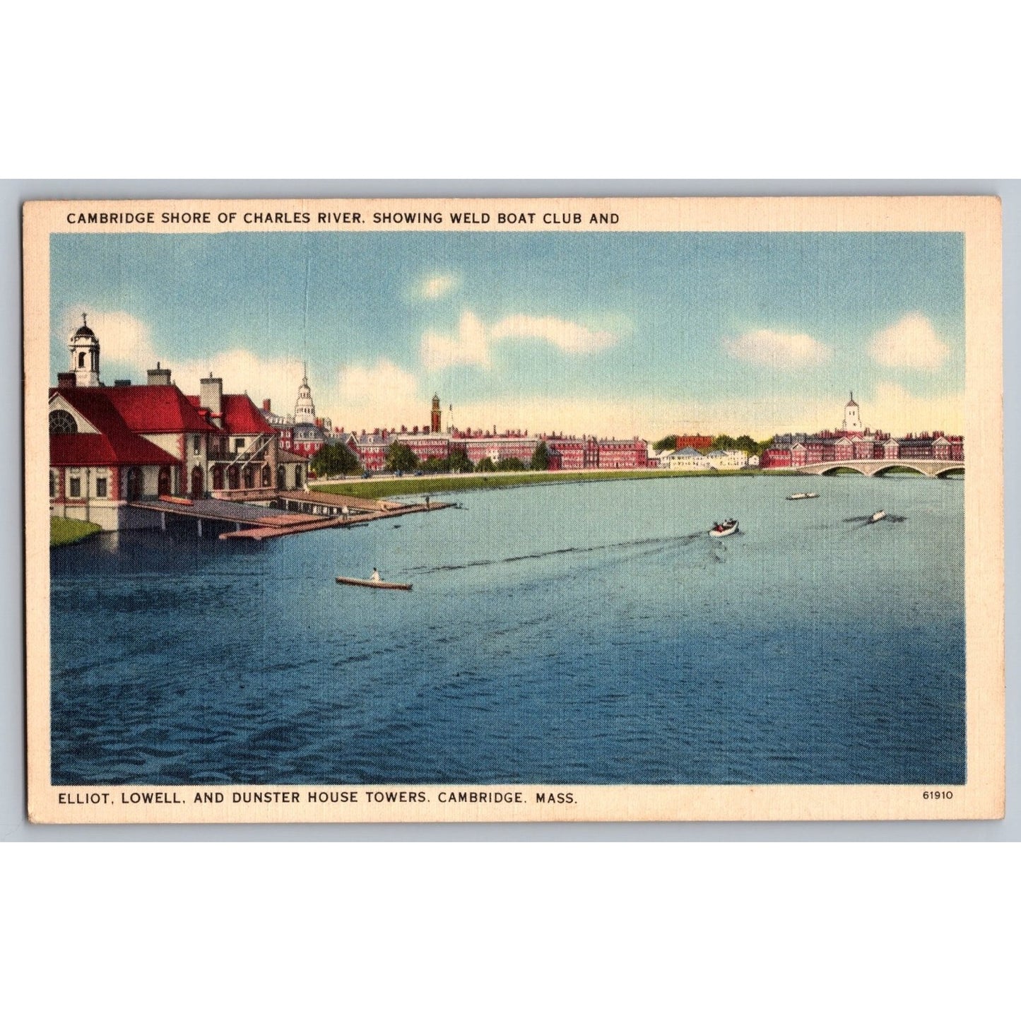 Cambridge MA Massachusetts Shore Charles River Weld Boat Club 1920s Postcard