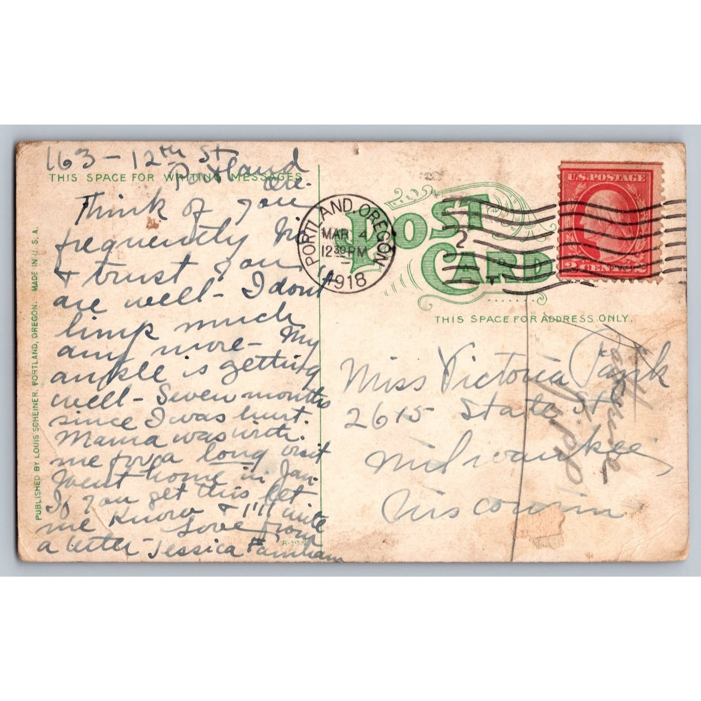 Portland OR Oregon Broadway Bridge Willamette River 1918 Divided Back Postcard