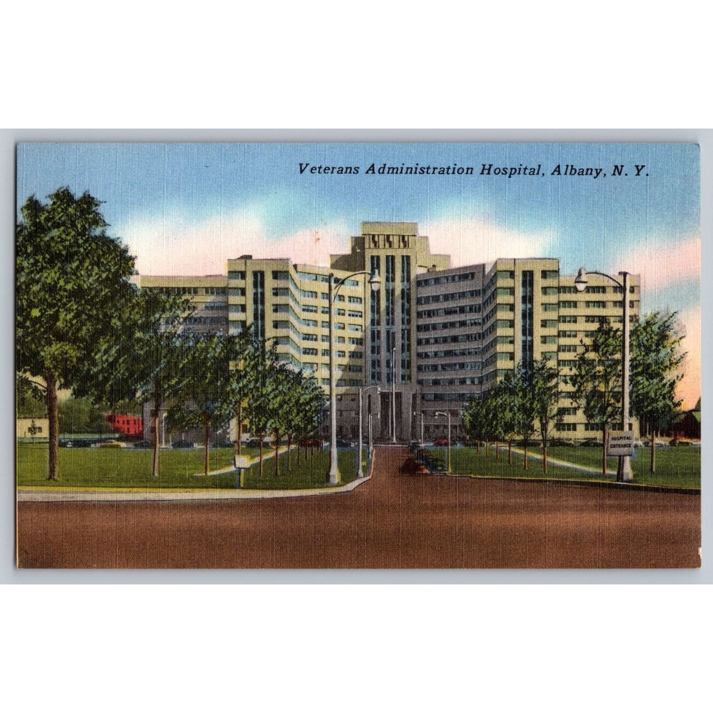 Albany NY New York Veterans Administration Hospital Linen Postcard Unused