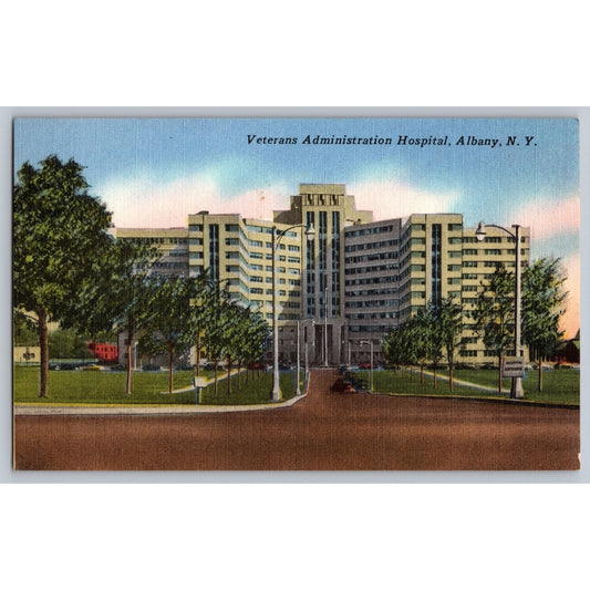 Albany NY New York Veterans Administration Hospital Linen Postcard Unused