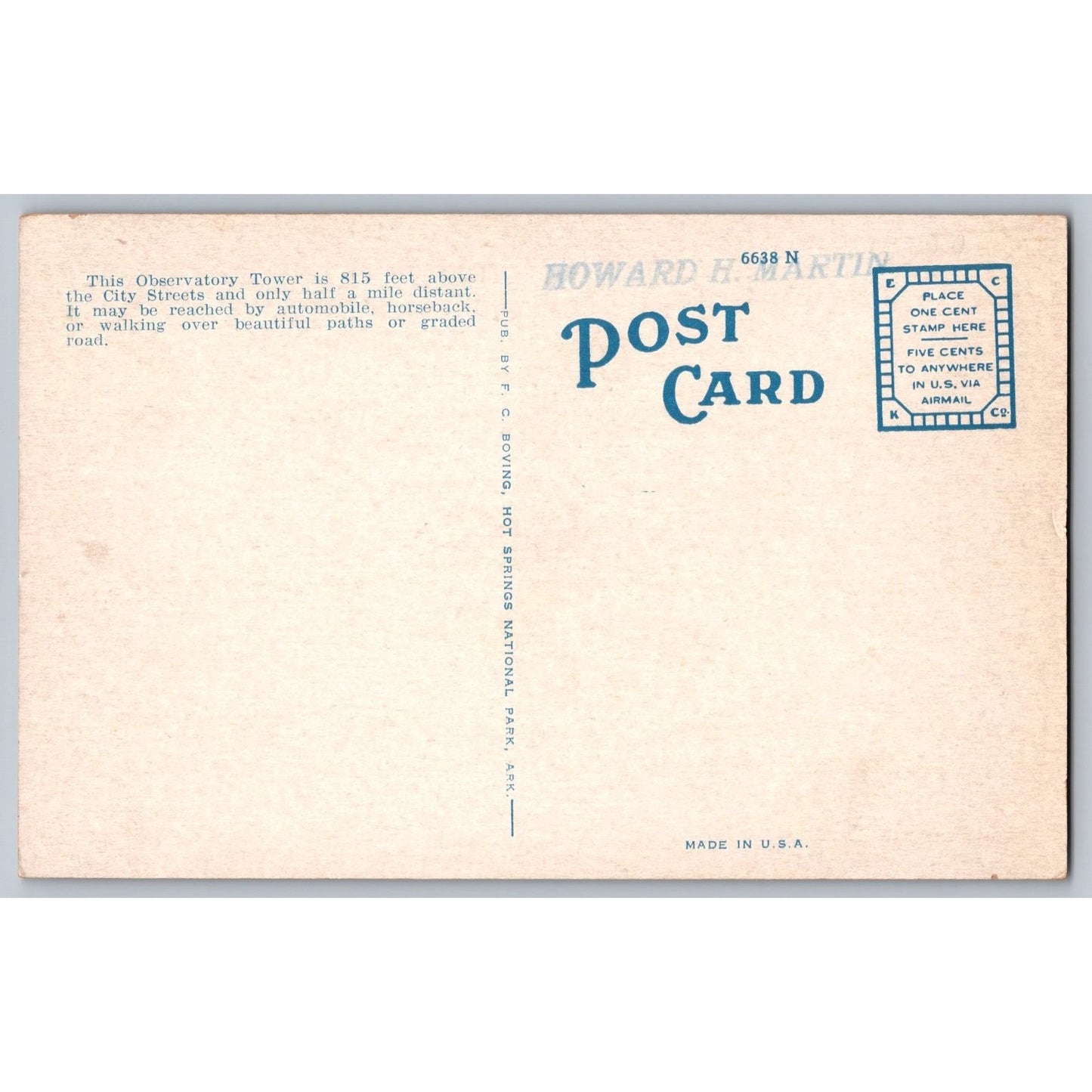Postcard AR Arkansas Hot Springs National Park Steel Observation Tower 1920s