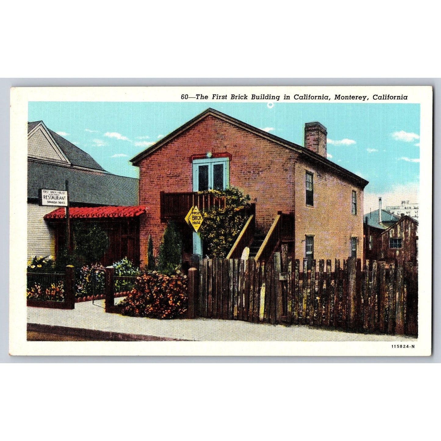 Monterey CA California First Brick Building White Border Postcard Unused