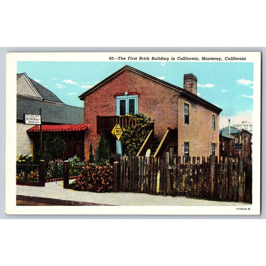 Monterey CA California First Brick Building White Border Postcard Unused