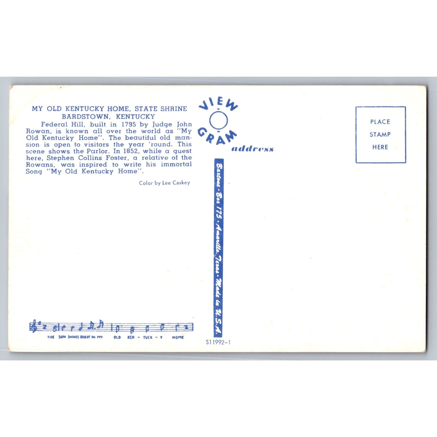 Bardstown KY Kentucky My Old Kentucky Home State Shrine Postcard Lee Caskey