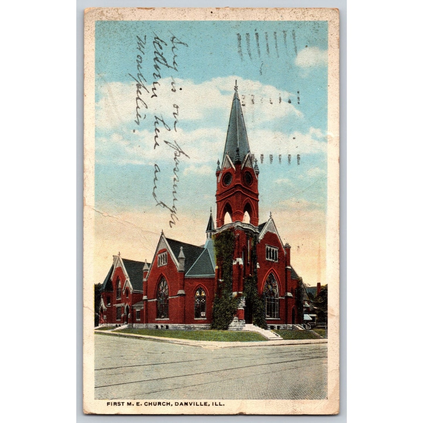 Danville IL Illinois First ME Church 1920 White Border Postcard Used
