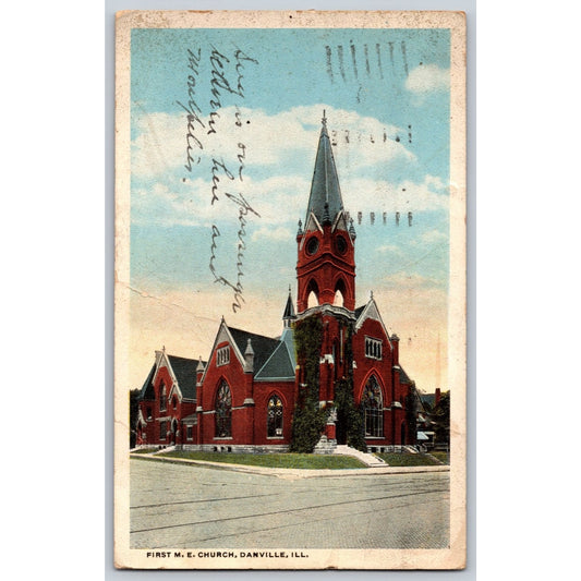Danville IL Illinois First ME Church 1920 White Border Postcard Used