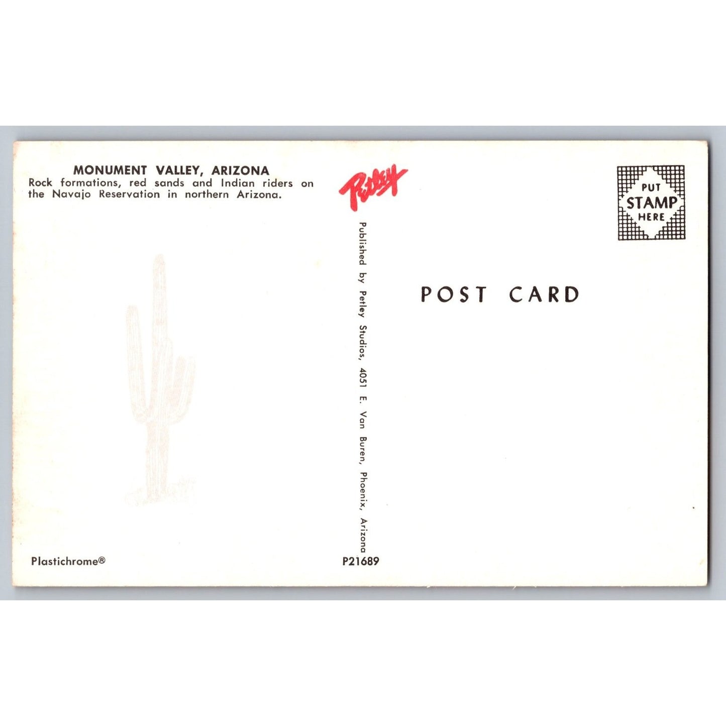 Monument Valley Postcard AZ Arizona Red Sands Chrome Postcard Unused Petley Studios