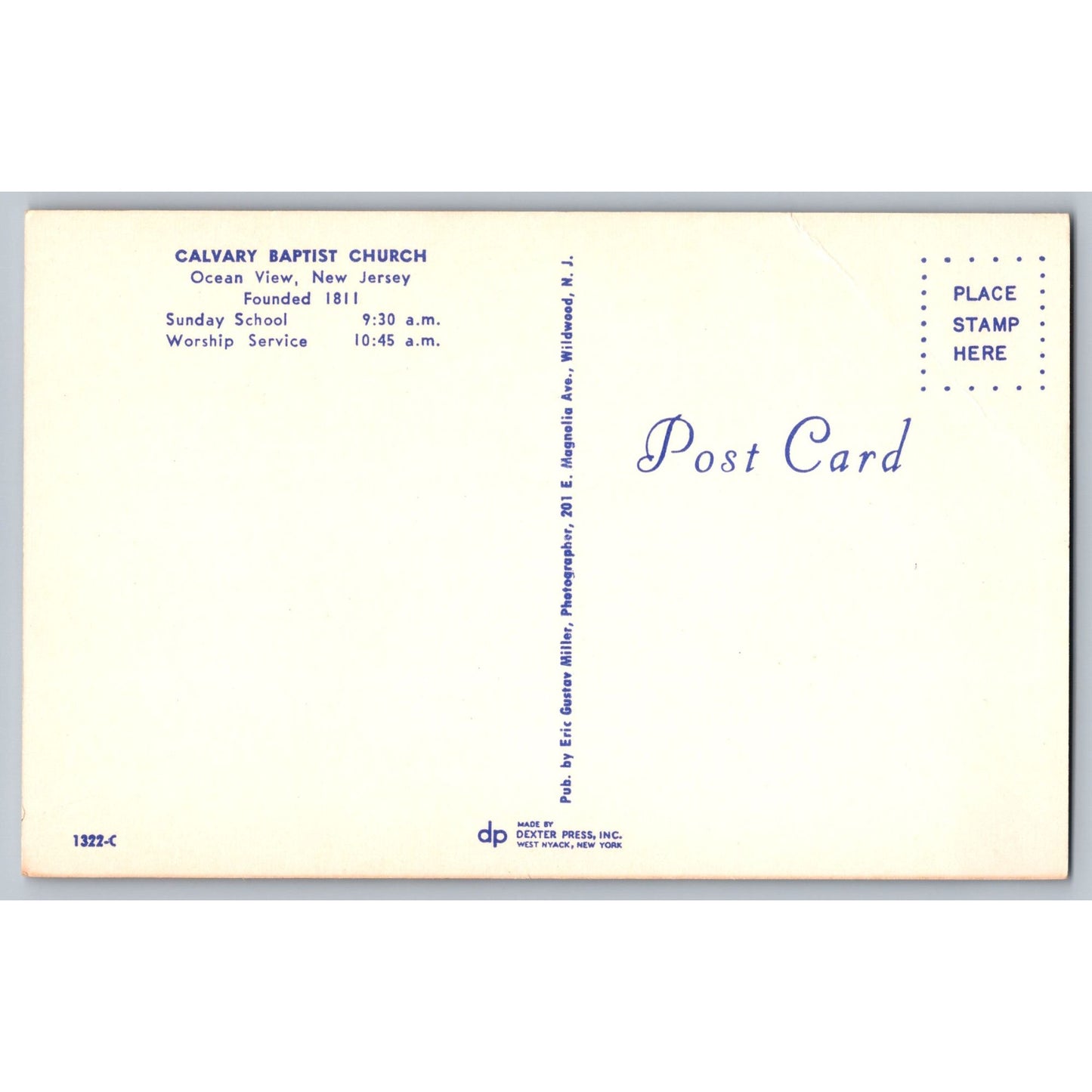 Ocean View NJ New Jersey Calvary Baptist Church Chrome Postcard Dexter