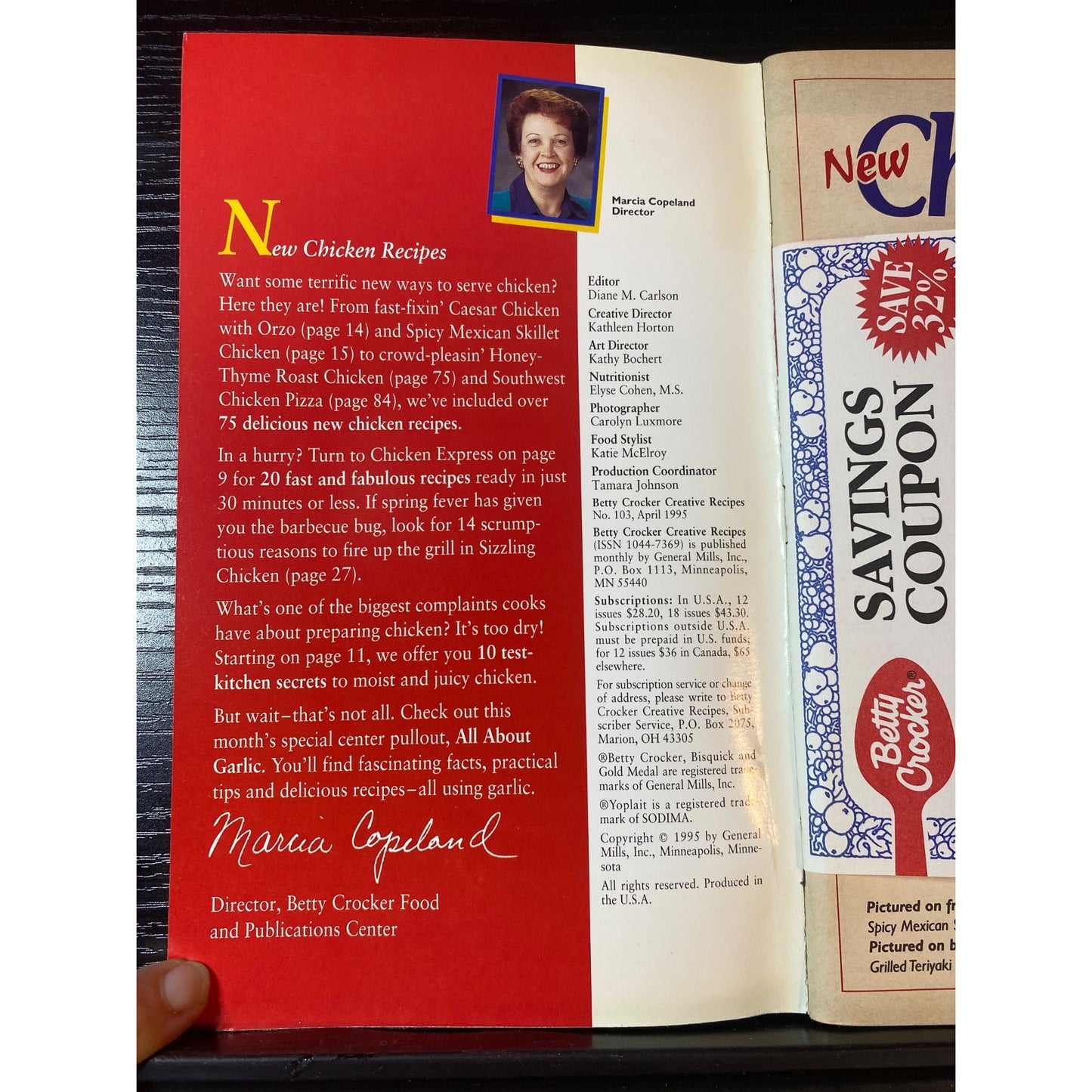 Betty Crocker New Chicken Recipes Cookbook Over 75 Recipes 1995 Includes Garlic Pullout
