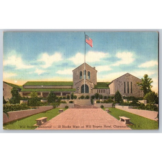 Claremore OK Oklahoma Will Rogers Memorial Linen Postcard Used