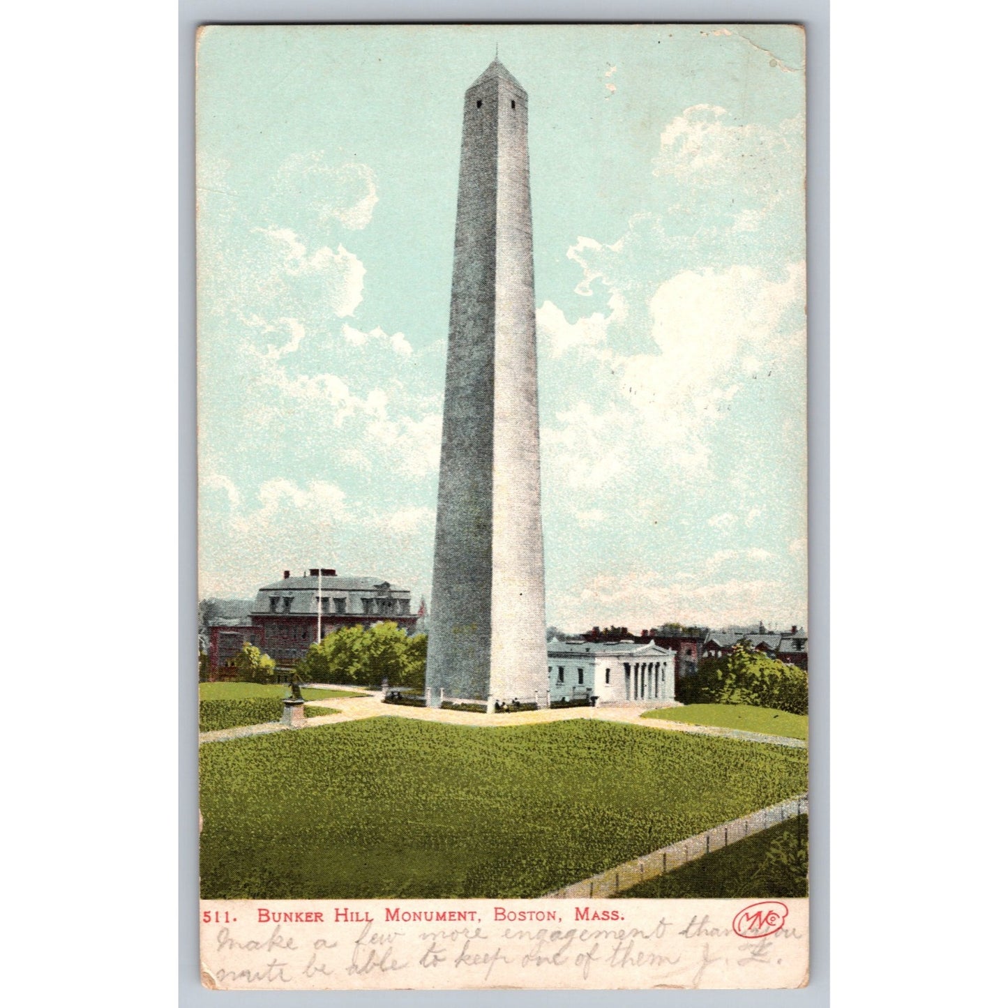 Boston MA Massachusetts Bunker Hill Monument 1906 Undivided Back Postcard Used