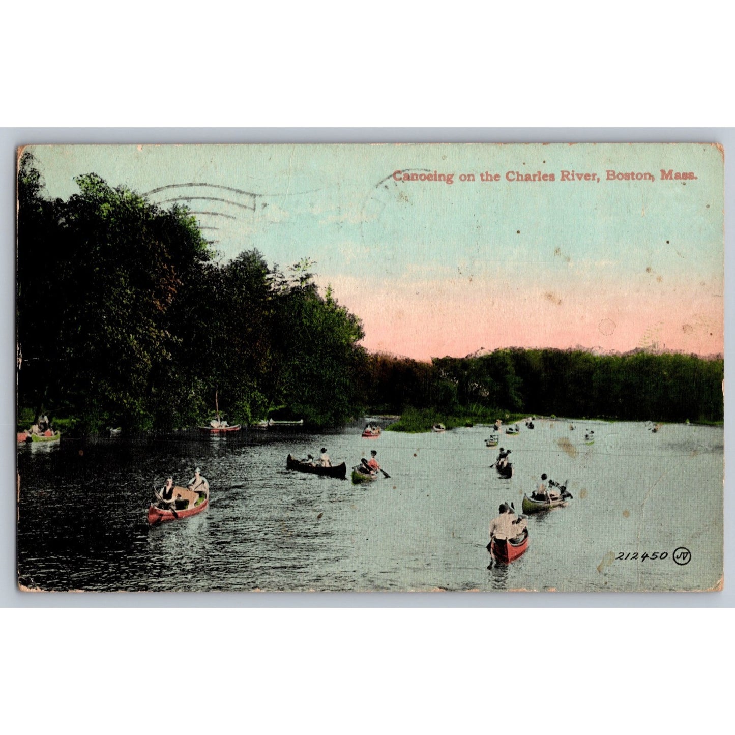 Boston MA Massachusetts Canoeing Along Charles River 1911 Divided Back Postcard