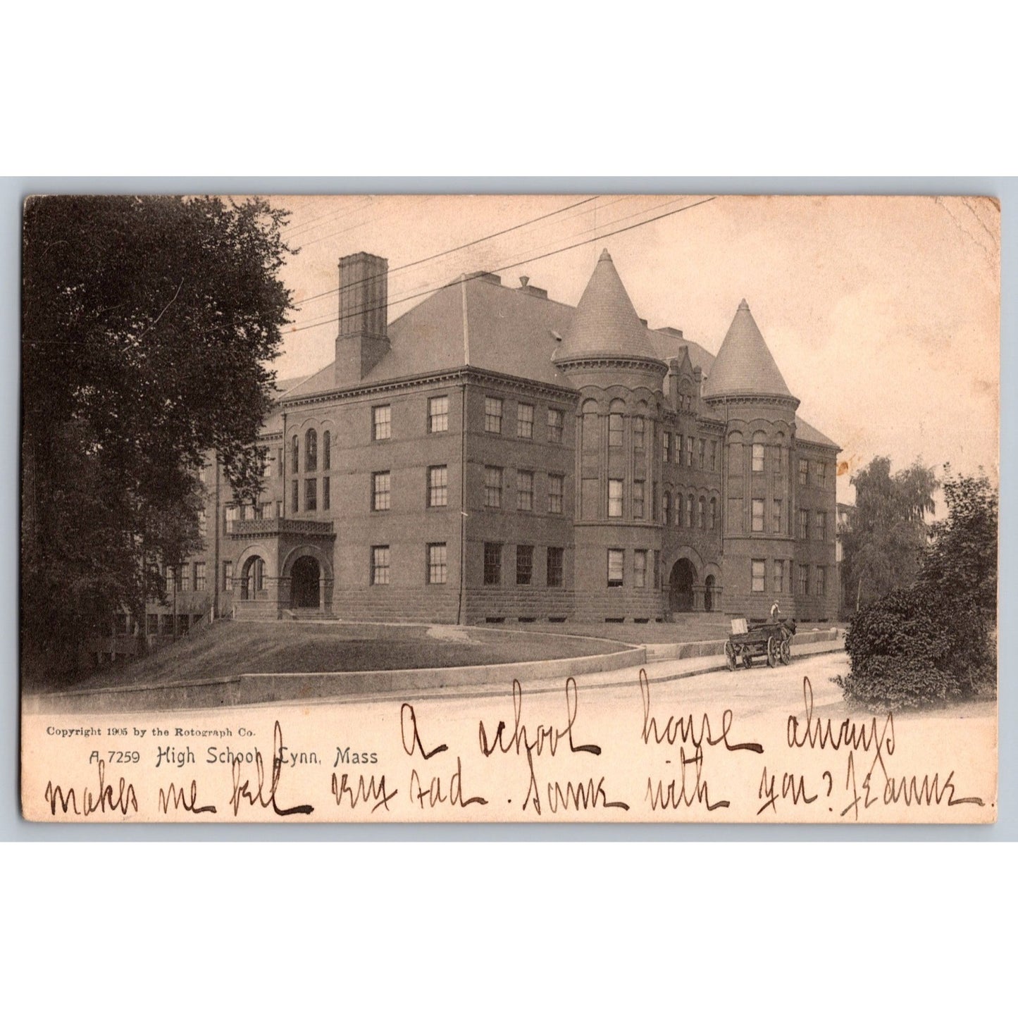 Lynn MA Massachusetts Lynn High School 1906 Undivided Back Postcard Used
