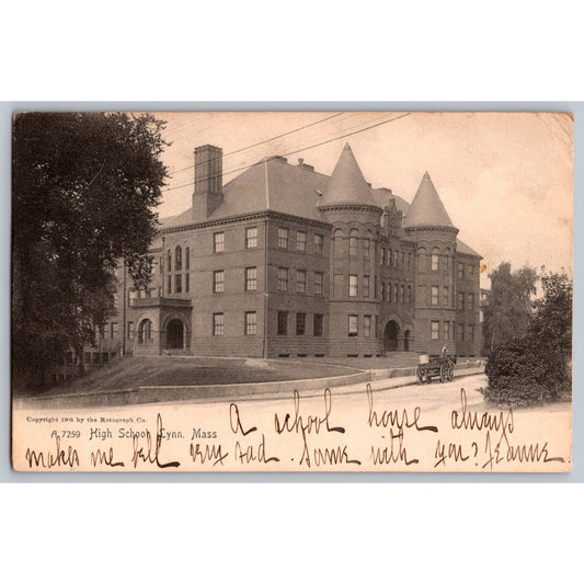 Lynn MA Massachusetts Lynn High School 1906 Undivided Back Postcard Used