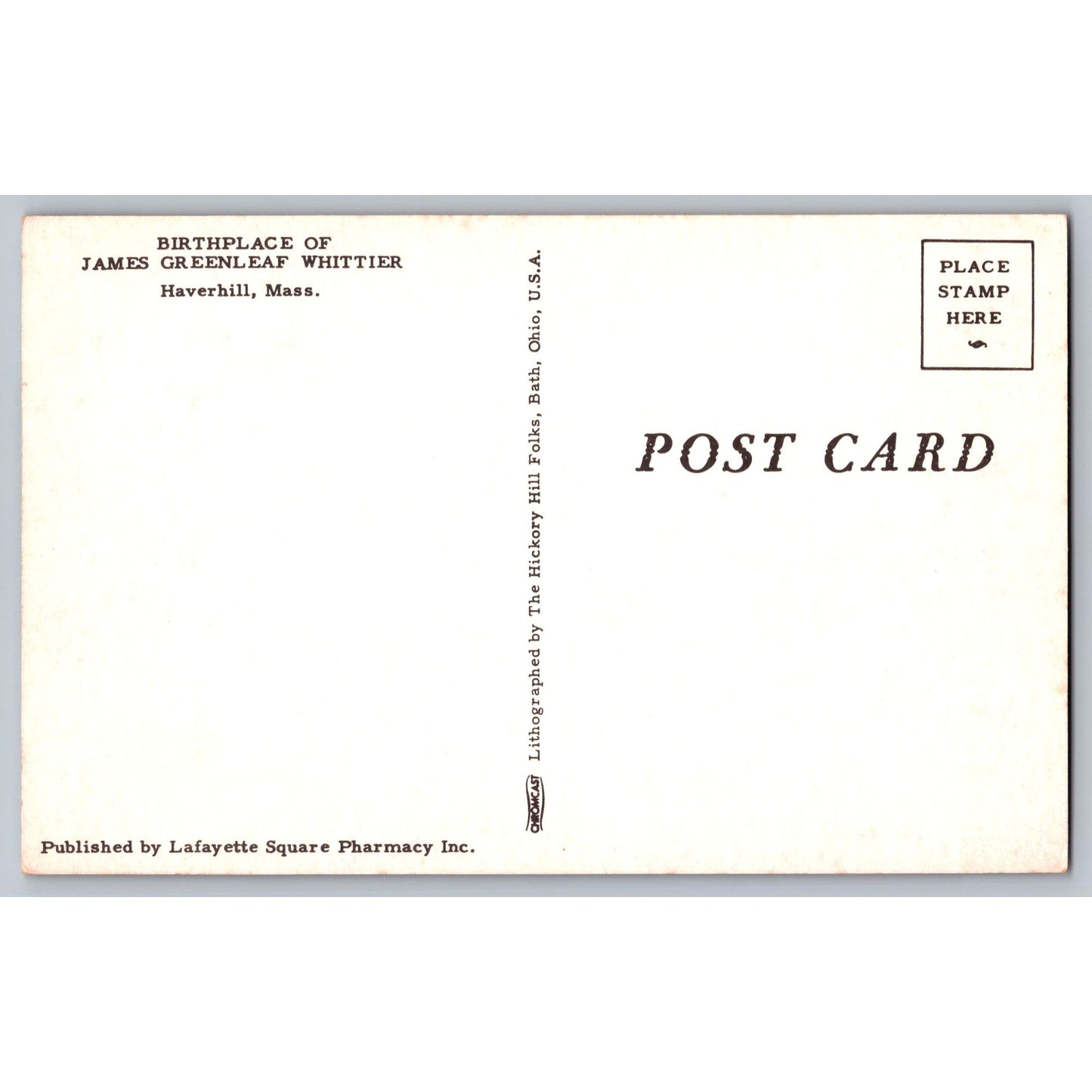 Haverhill MA Massachusetts Birthplace James Greenleaf Whittier Chrome Postcard