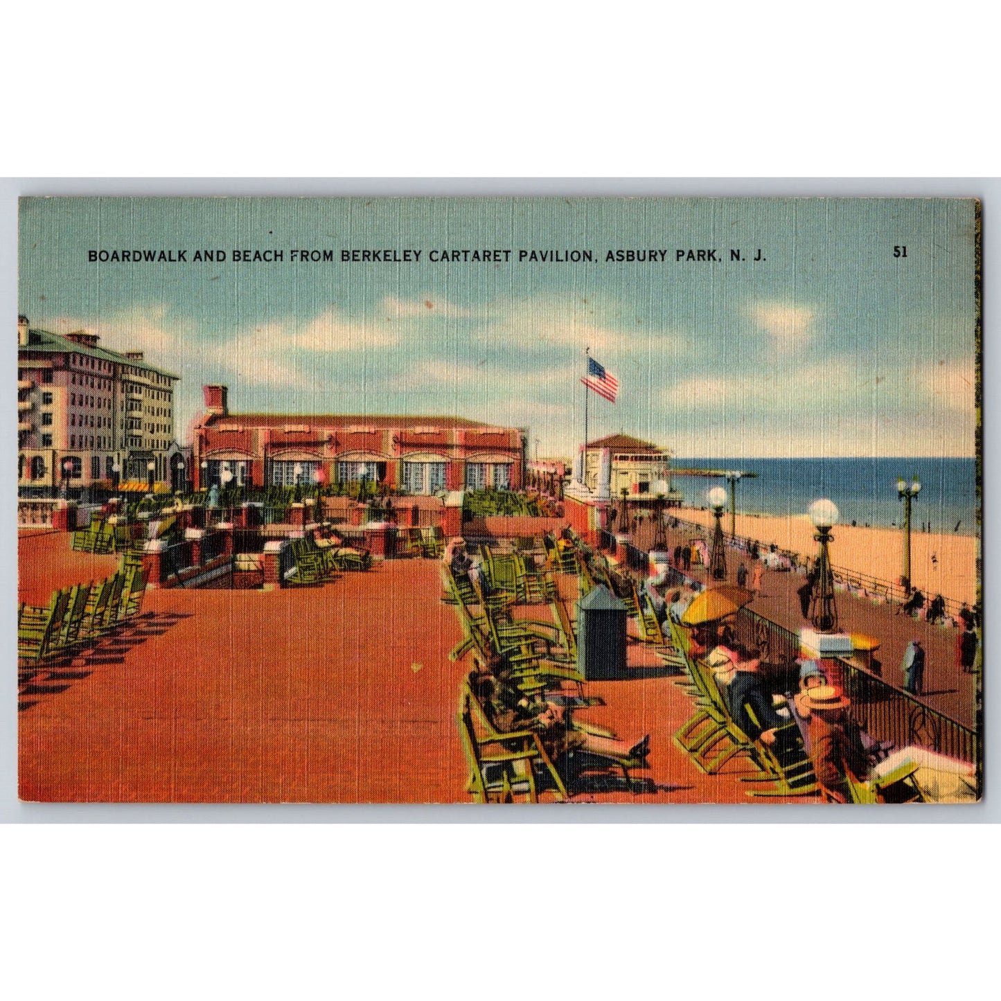 Asbury Park NJ New Jersey Berkeley Cartaret Pavilion Boardwalk Linen Postcard