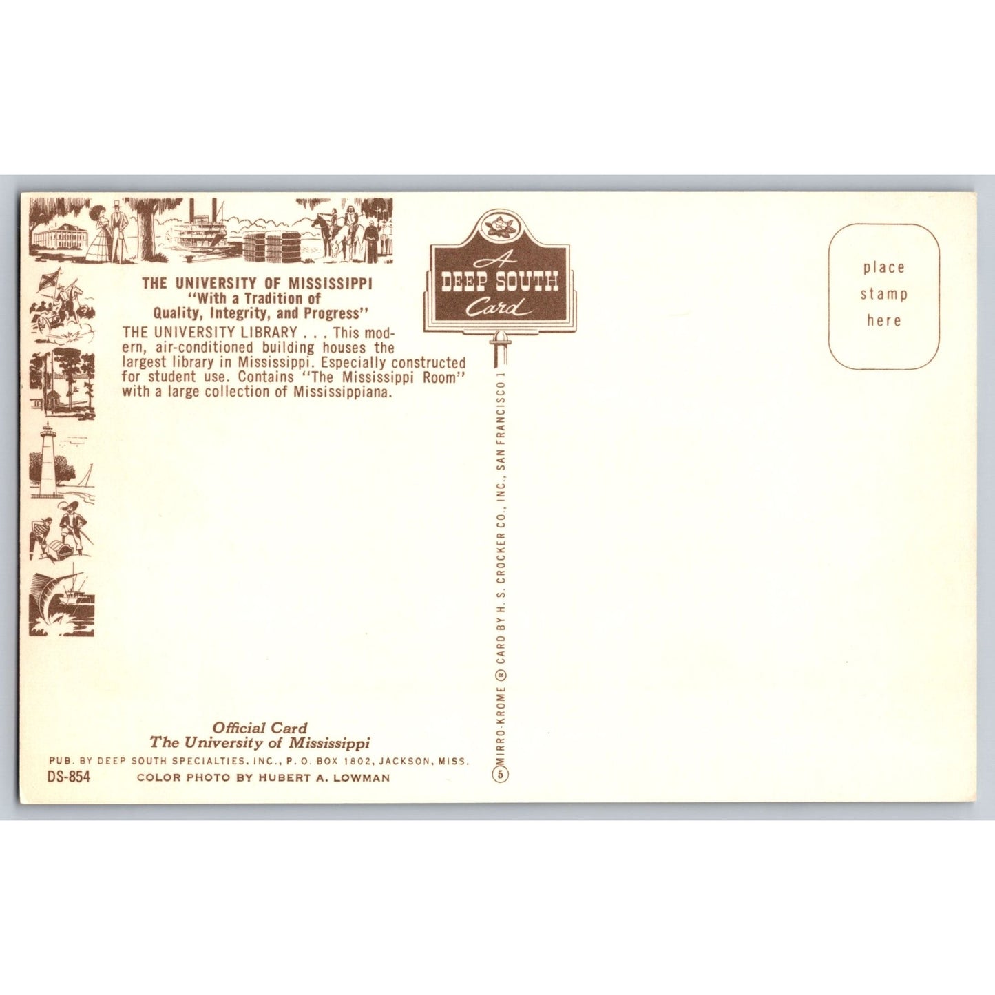 Jackson MS Mississippi University Ole Miss Library Chrome Unused postcard Lowman
