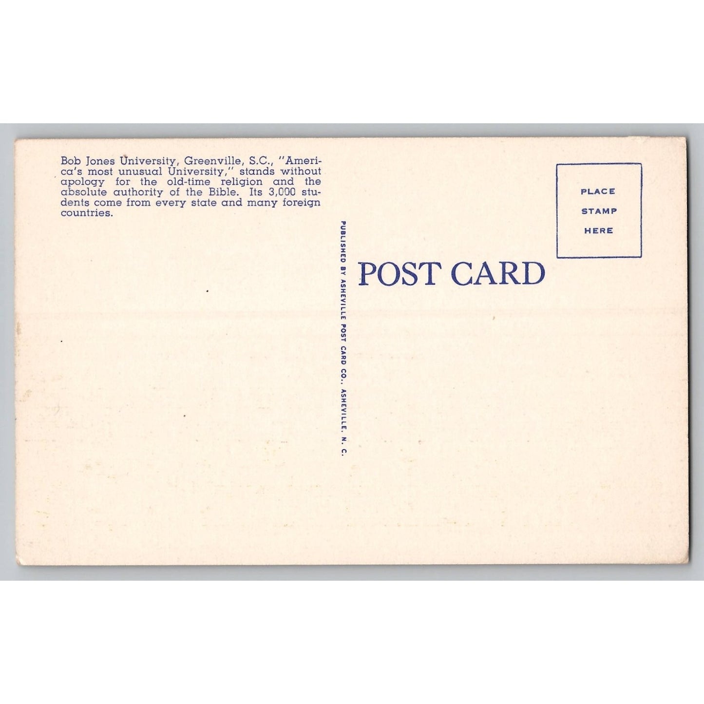 Greenville SC South Carolina Bob Jones University Alumni Building White Border Postcard