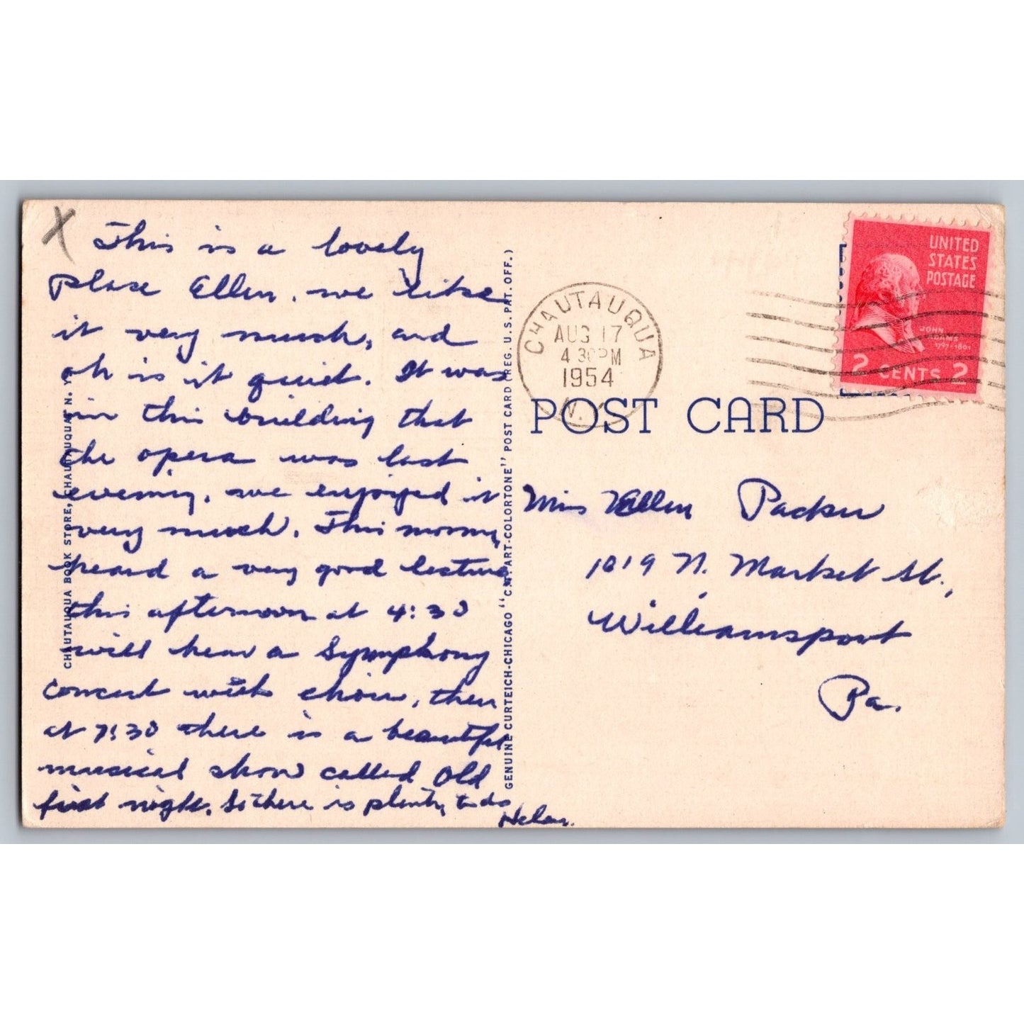 Chautauqua NY New York Norton Memorial Hall 1954 Linen Postcard