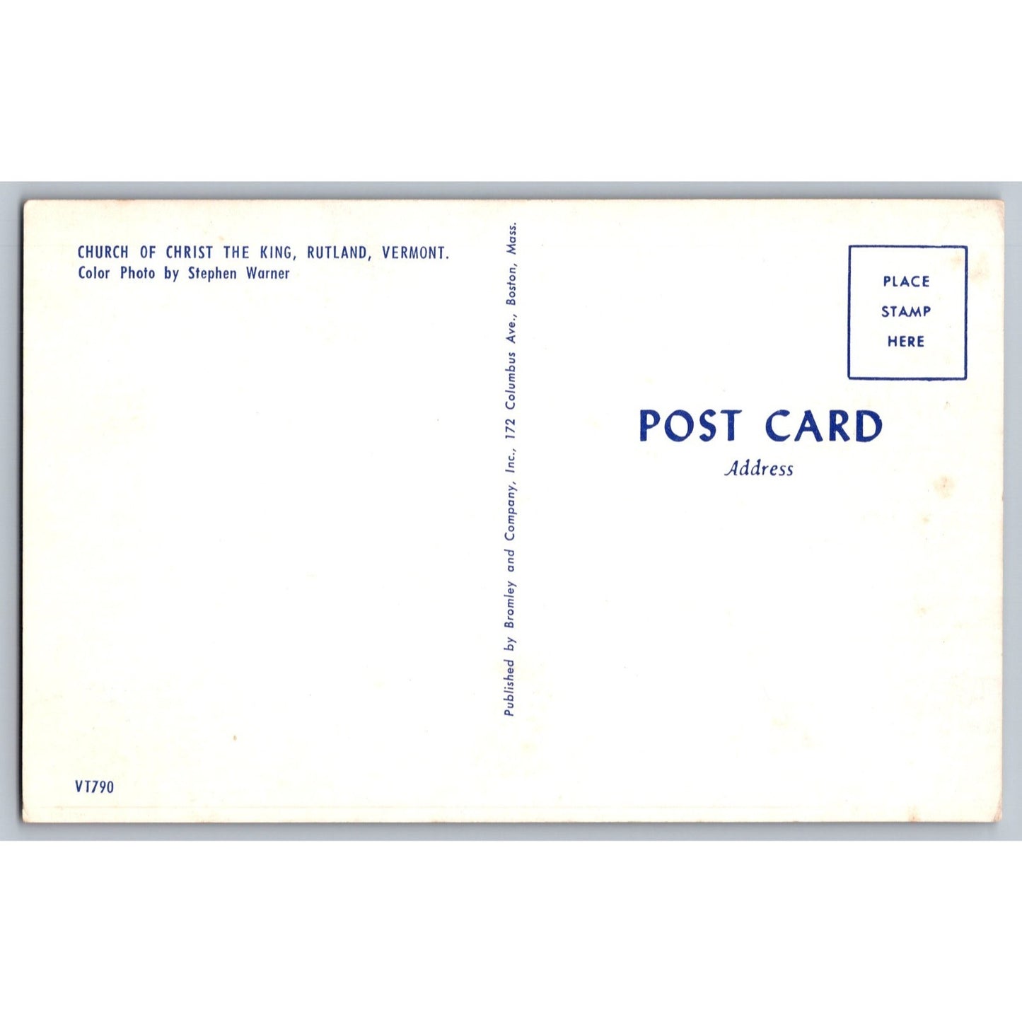 Rutland VT Vermont Church of Christ the King Church Chrome Postcard Warner