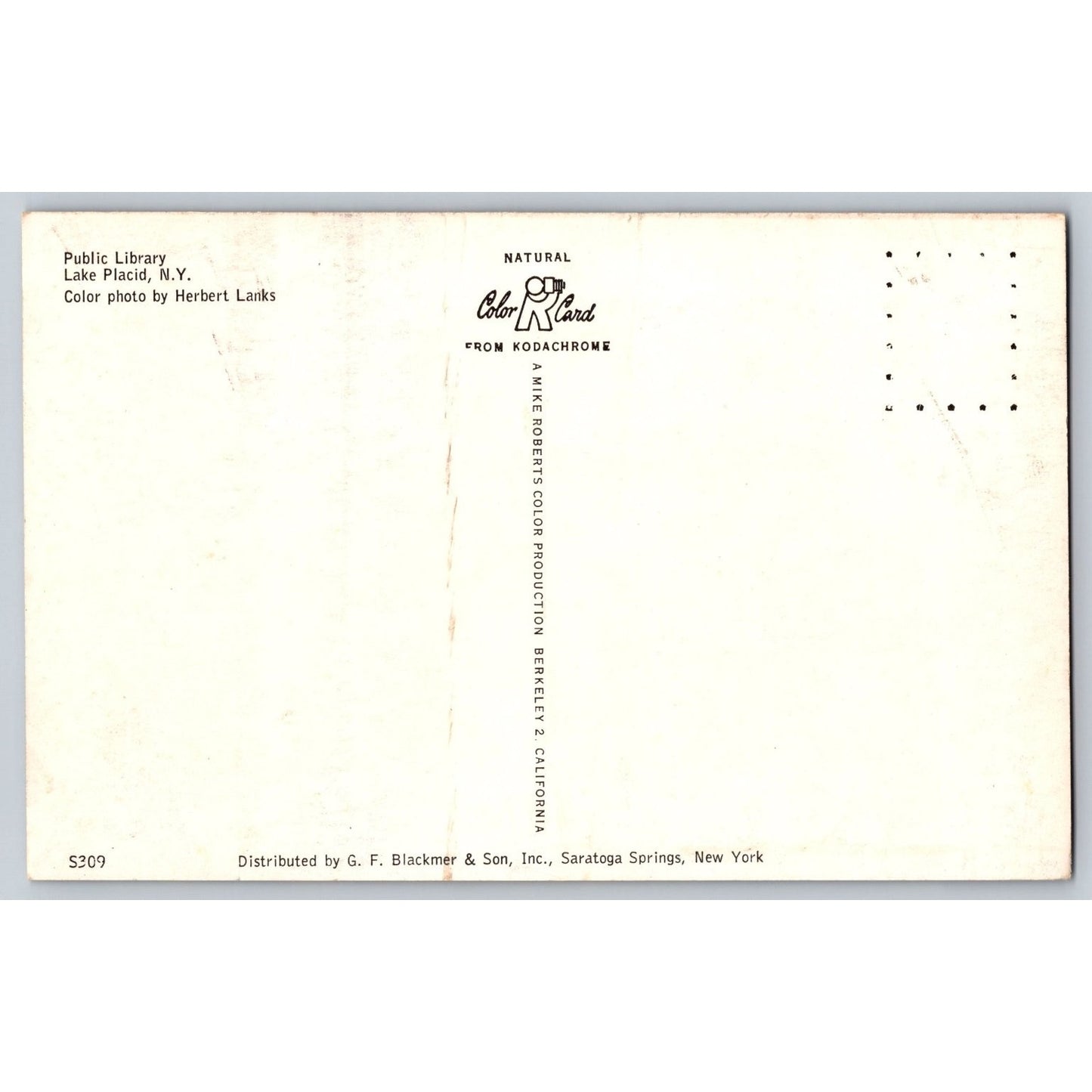 Lake Placid NY New York Public Library Chrome Postcard Unused Lanks