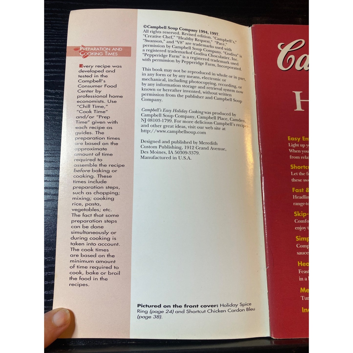 Campbells Easy Holiday Cooking 1997 Cookbook Booklet 55 Recipes 17 Menus