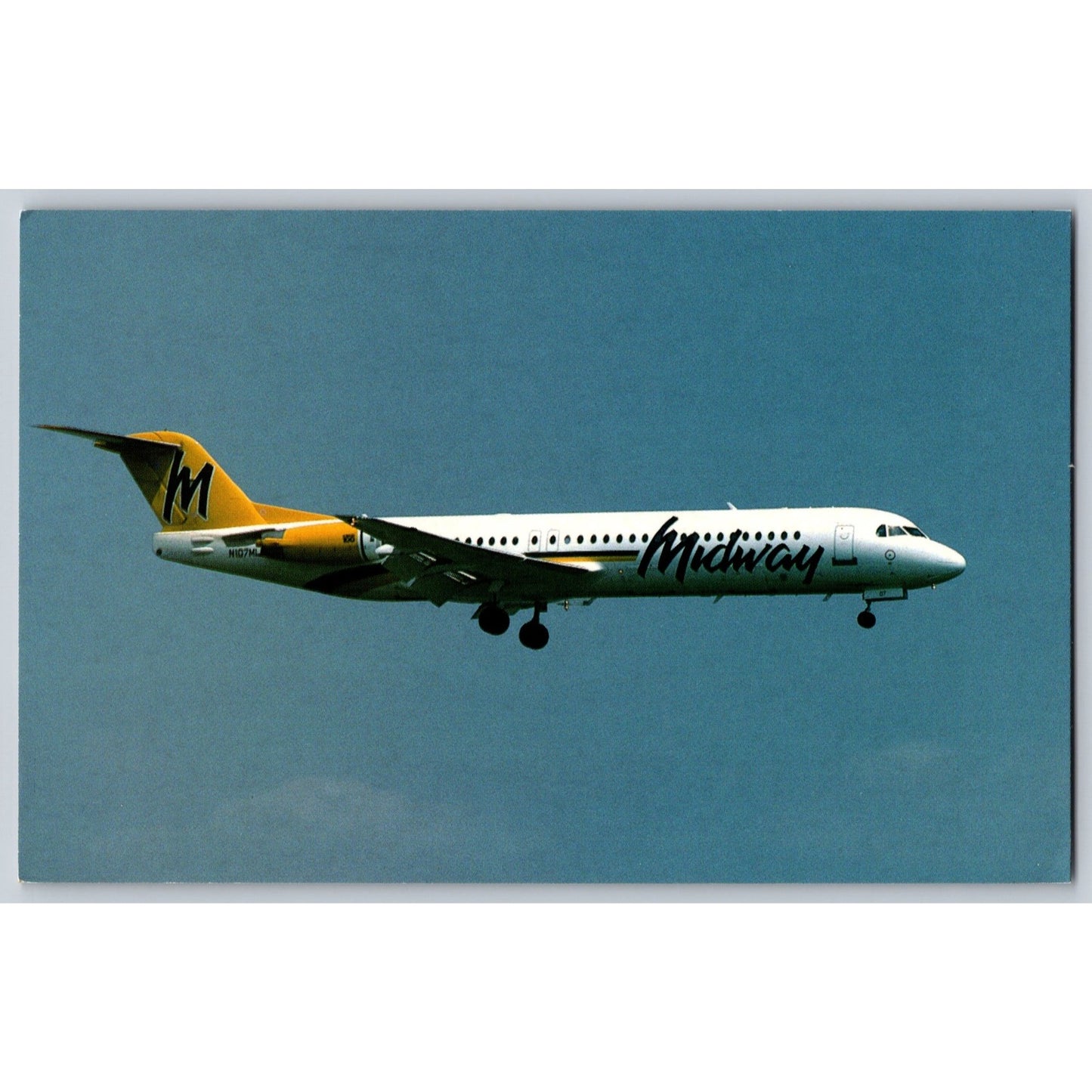 Airplane Midway Airlines Fokker 100 N107ML Washington National Airport Postcard