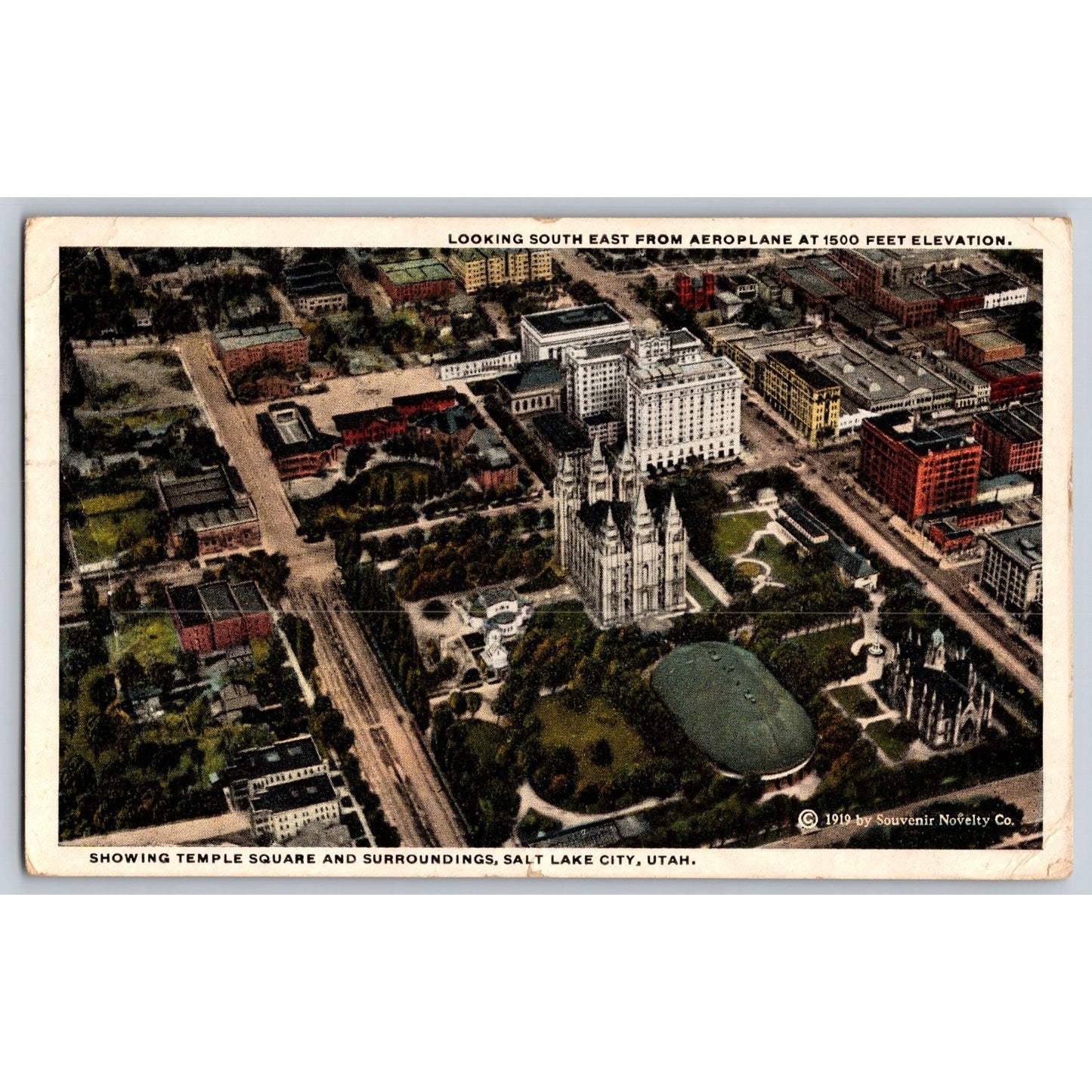 Salt Lake City UT Utah Aerial View Temple Square 1919 White Border Postcard Used