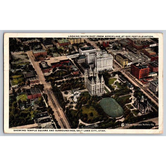 Salt Lake City UT Utah Aerial View Temple Square 1919 White Border Postcard Used
