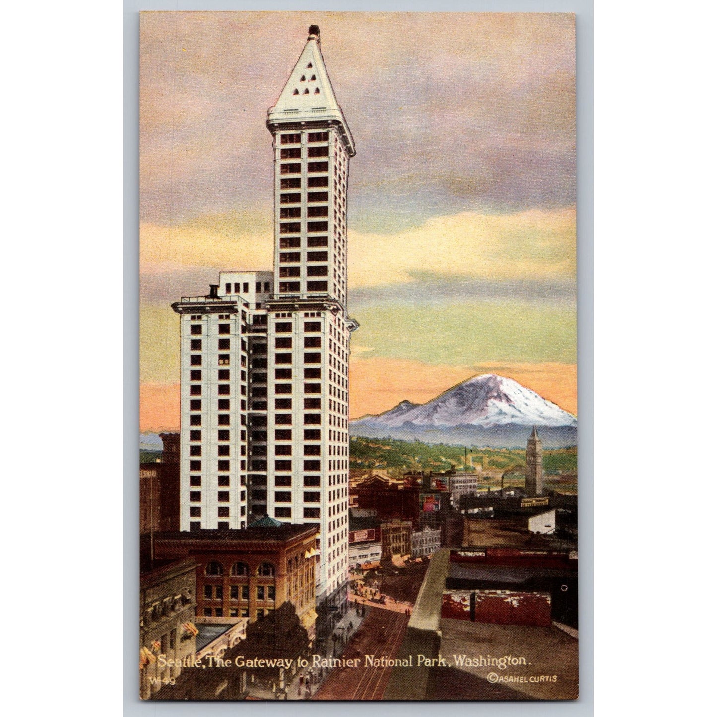 Seattle WA Washington Smith Tower & Mount Rainier Early 1900s Postcard Unused