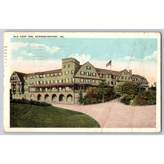 Kennebunkport ME Maine Old Fort Inn 1921 White Border Postcard Used
