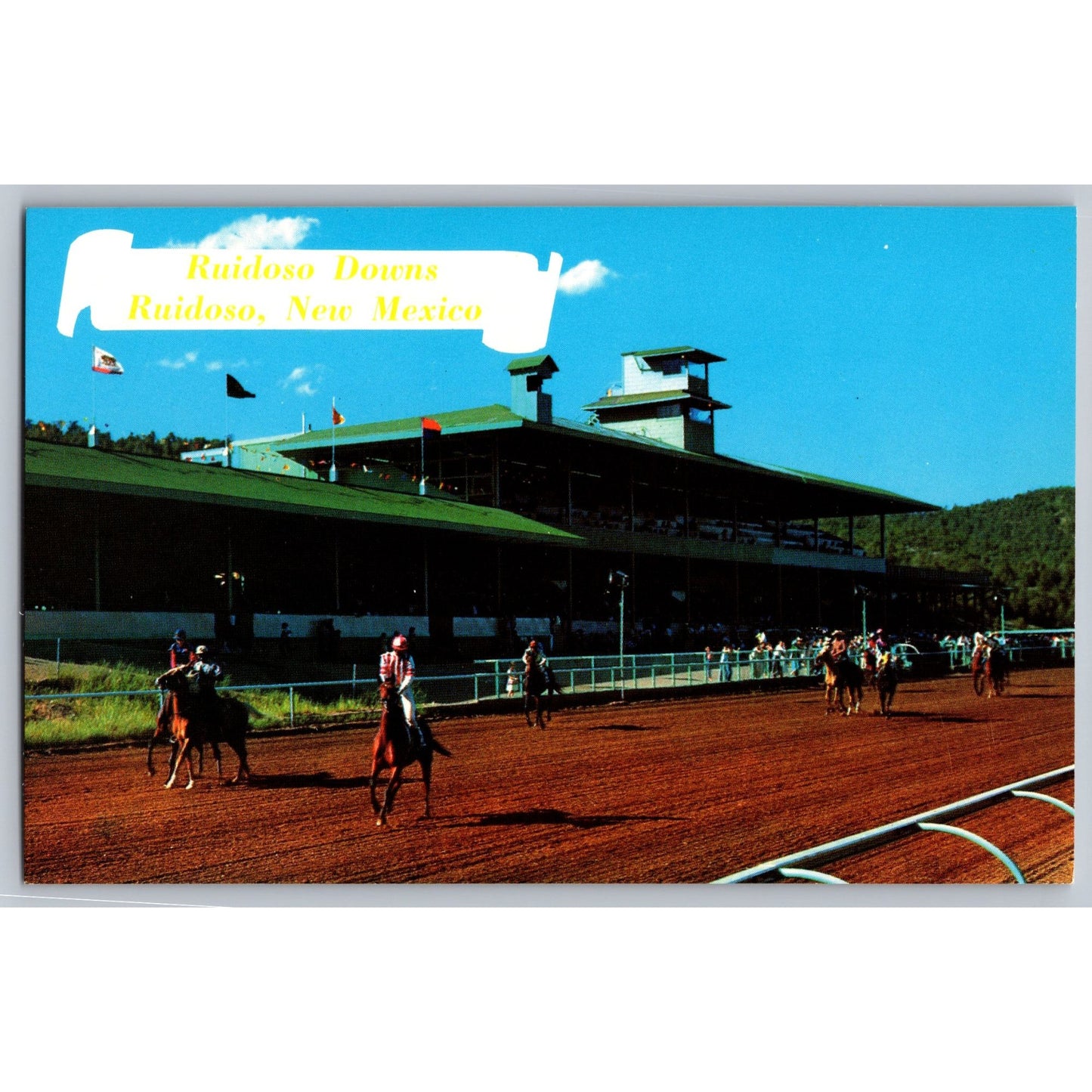 Ruidoso NM New Mexico Downs Racetrack Clubhouse Chrome Postcard Harvey Caplin