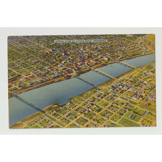 Little Rock AR Arkansas Aerial View Linen Postcard Unused