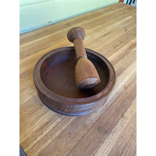 Large Vintage Wooden Mortar & Pestle Set For Grinding & Mixing Herbs Or Spices - Rustic Kitchen Decor