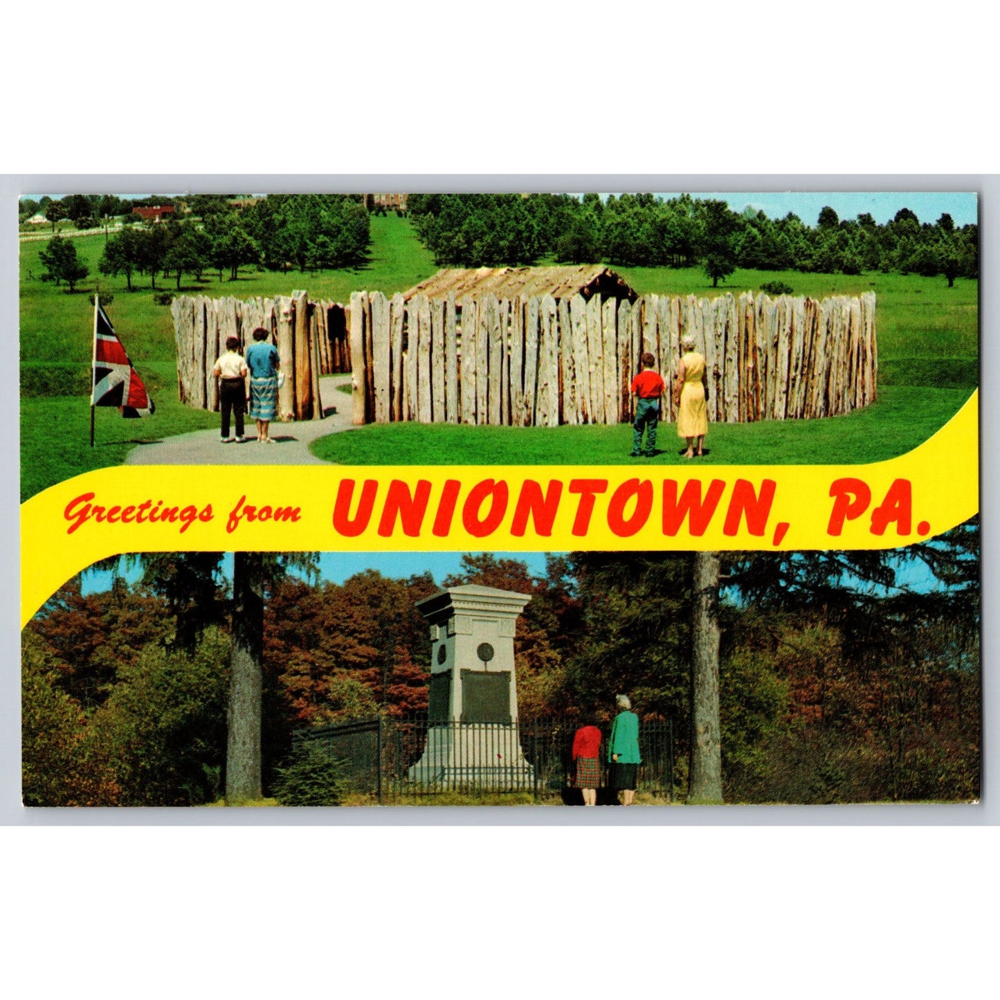 Uniontown PA Pennsylvania Greetings From Fort Necessity General Braddocks Burial Postcard