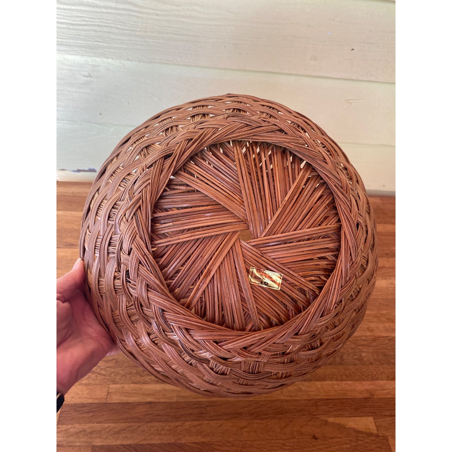 Handmade Woven Rattan Decorative Bowl 12-Inch Diameter Natural Brown Finish GT Label Made In The Philippines