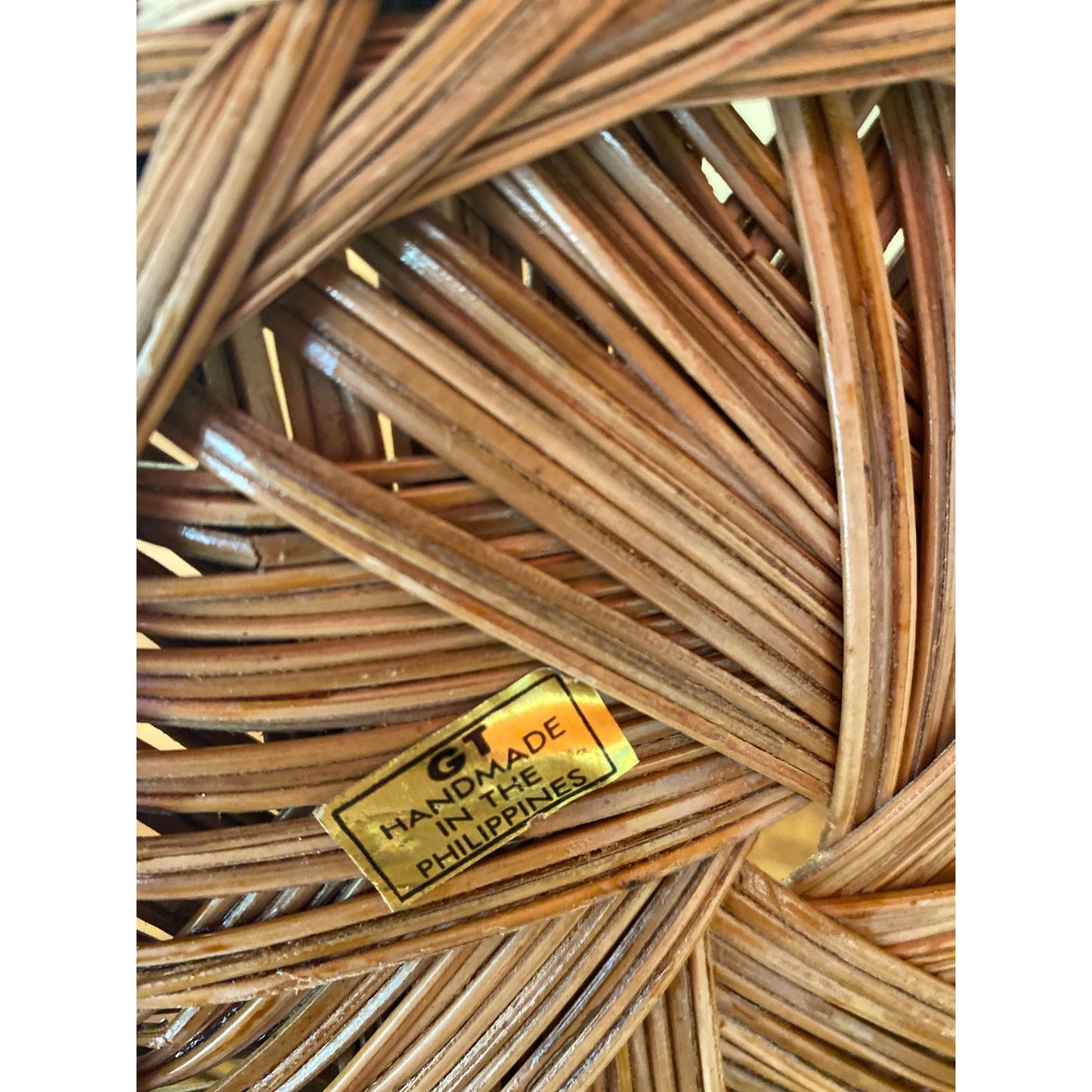 Handmade Woven Rattan Decorative Bowl 12-Inch Diameter Natural Brown Finish GT Label Made In The Philippines
