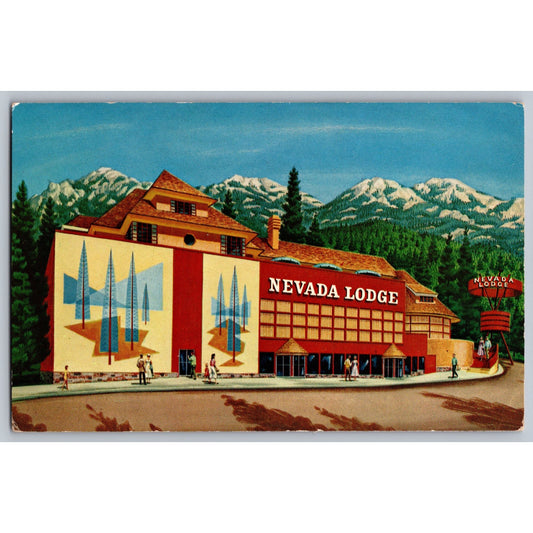 Lake Tahoe NV Nevada Lodge Hotel Postcard Unused Illustrated Mid-Century Design