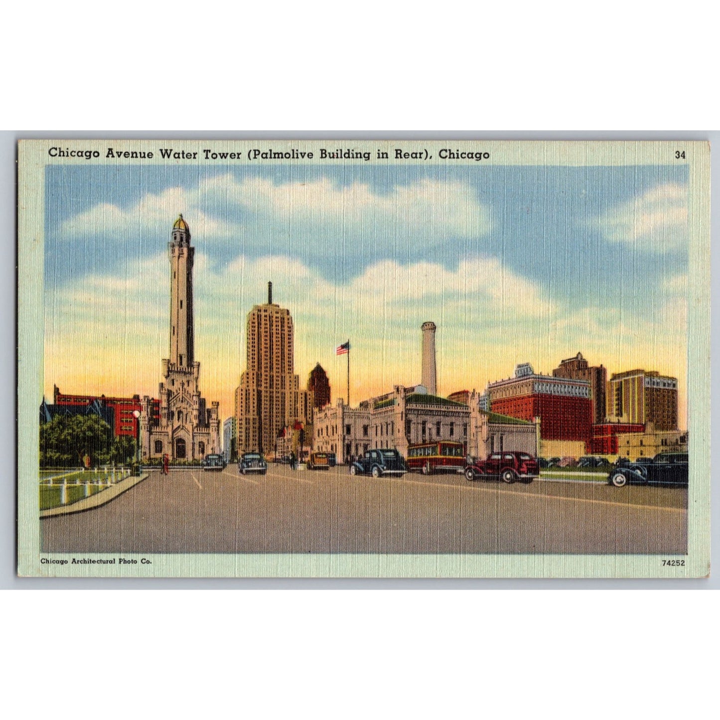 Postcard IL Illinois Chicago Avenue Water Tower With Palmolive Building In Rear