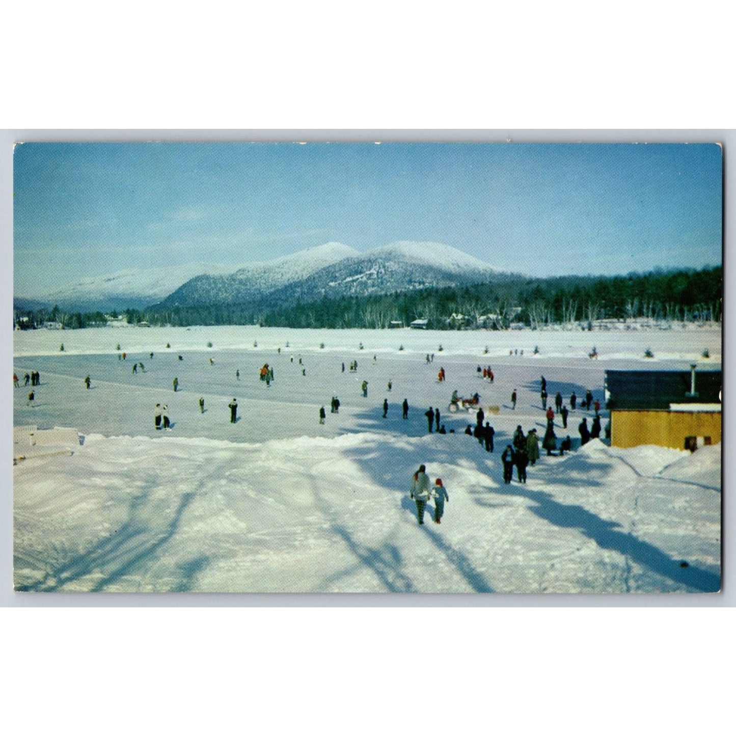 Lake Placid NY New York Mirror Lake Skating Rink Whiteface Mt Chrome Postcard