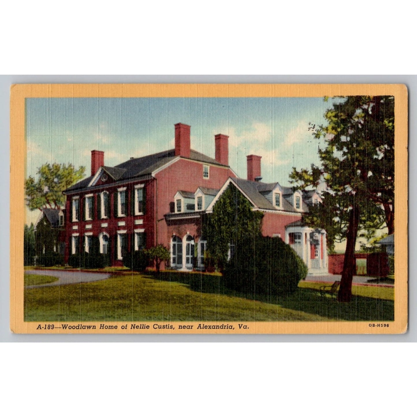 Alexandria VA Virginia Woodlawn Home of Nellie Custis Linen Postcard
