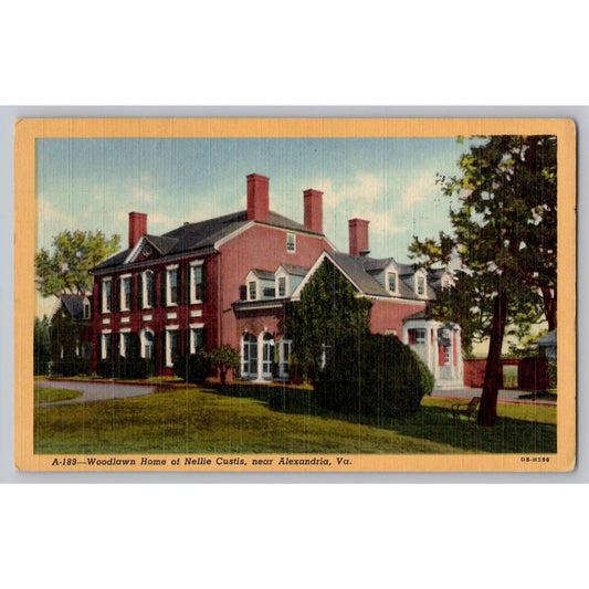 Alexandria VA Virginia Woodlawn Home of Nellie Custis Linen Postcard