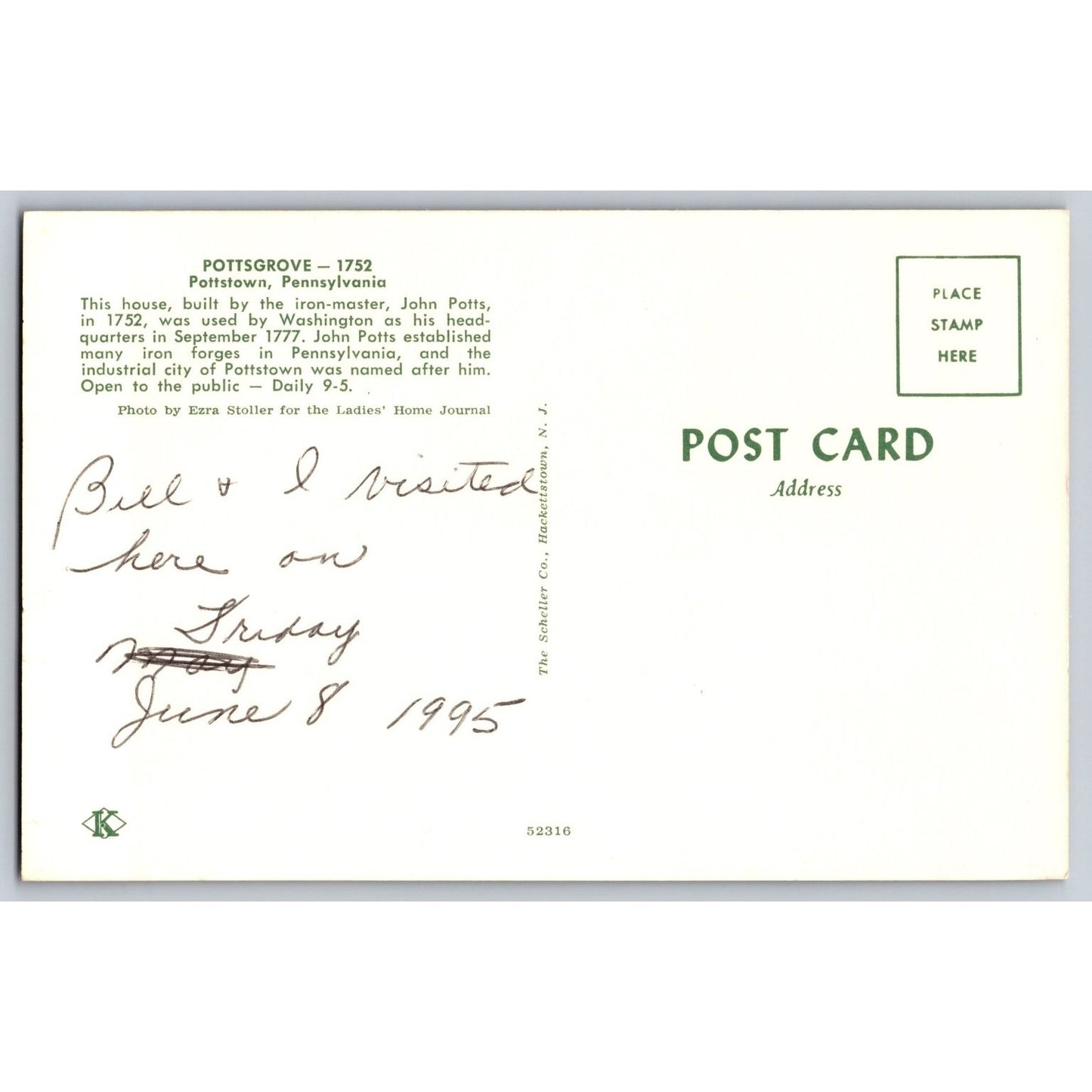 Pottstown PA Pennsylvania Pottsgrove Historic House Chrome Postcard
