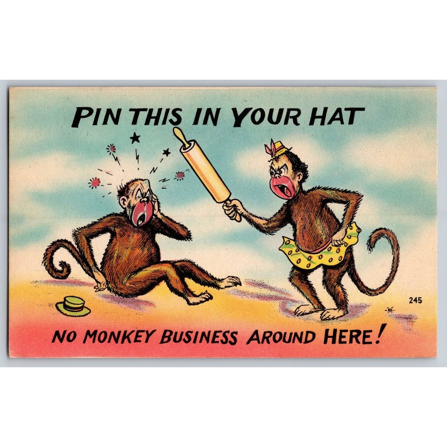 Comic Postcard Humorous No Monkey Business Pin This In Your Hat Unused