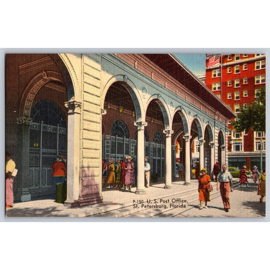 St Petersburg FL Florida US Post Office 1940s Linen Postcard Unused