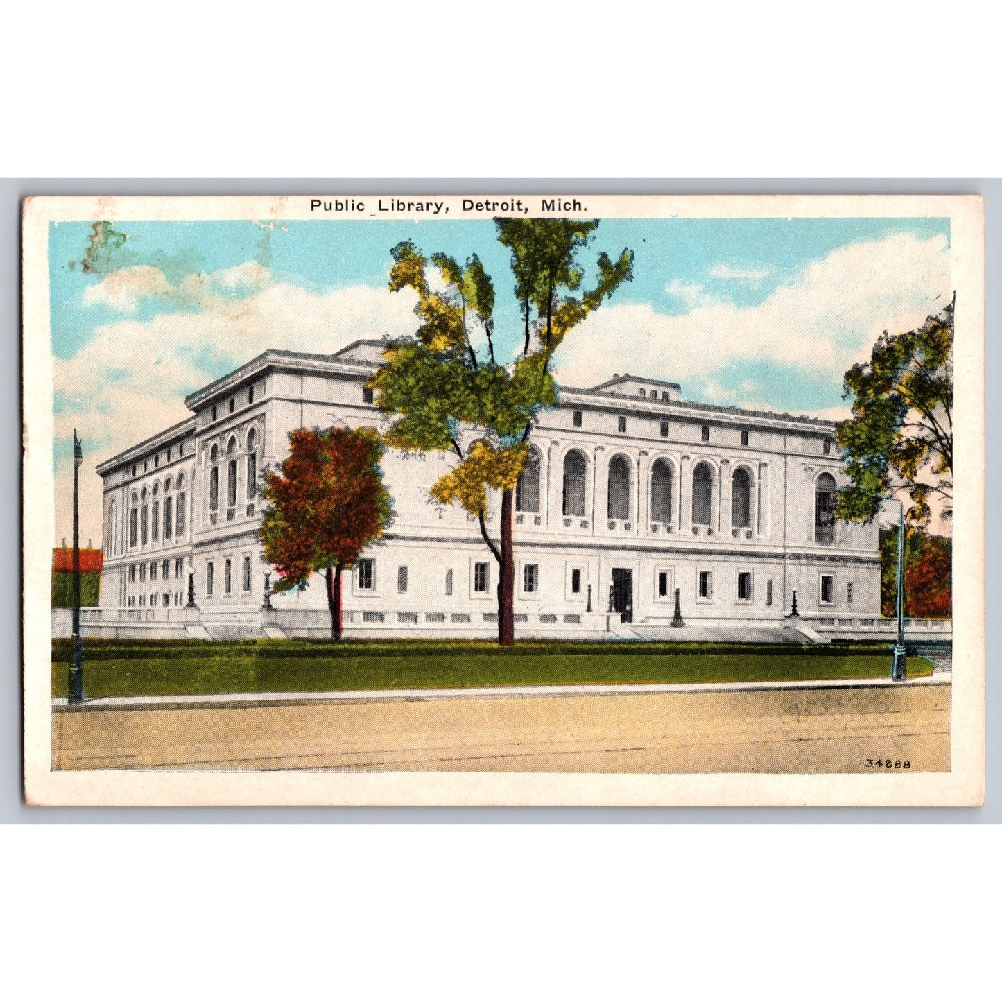 Detroit MI Michigan Public Library White Border Postcard Unused United News Co